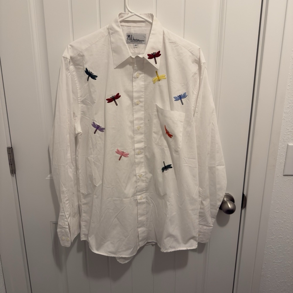 Mili Designs Women's Button Down Shirt Dragonfly Design Size‎ Medium